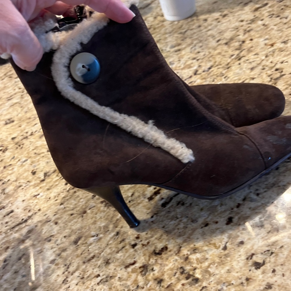 Massimo Baldi suede with fur trim bootie, size 7